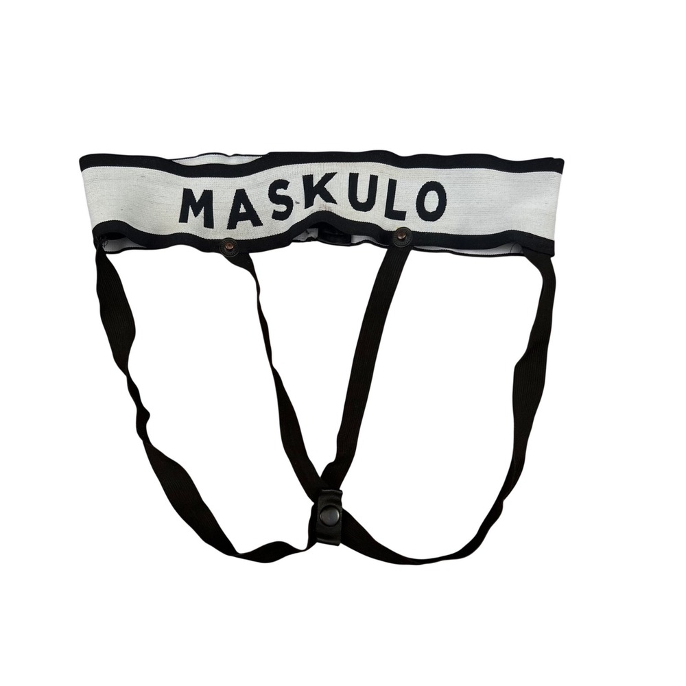 Maskulo Mens Logo Elastic Jockstrap Harness White Black Snap Button Underwear‎